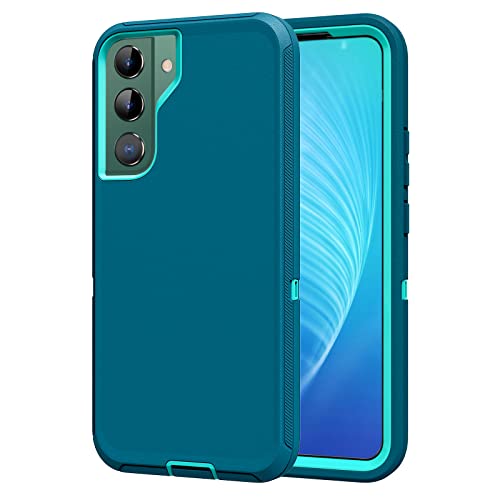 Hucasok for Galaxy S22 Case Shockproof Rugged Full Body Protection Heavy Duty Dust/Drop Proof 3-Layer Durable Cover Case for Samsung Galaxy S22 2022, Turquoise
