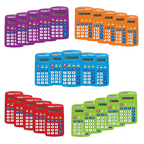 EAI Education CalcPal EAI-80 Basic Solar Calculator, Dual-Power for School, Home or Office: Assorted Colors – Bulk Set of 100