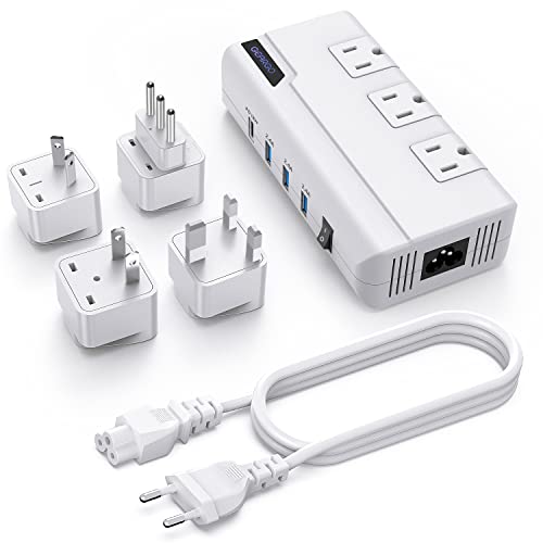220V to 110V Converter, GEARGO 230W Voltage Converter for Hair Straightener, Curling Iron with Type C Port PD18W, 4 USB Charging and 3 AC Sockets, EU/UK/AU/US/IT Worldwide Universal Travel Adapter