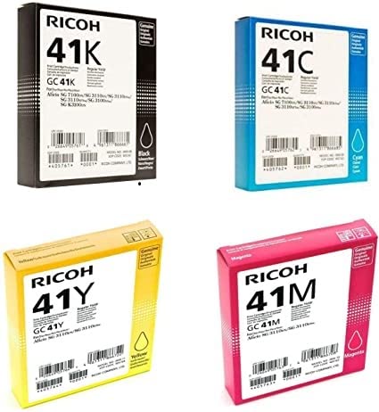Ricoh 405761,62,63,64 Cartridge Set 4 Pack (C,K,M,Y) for GC 41, Ricoh Aficio SG 3100SNw in Retail Packaging