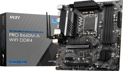MSI PRO B660M-A WiFi DDR4 Motherboard (mATX, 12th Gen Intel Core, LGA 1700 Socket, DDR4, PCIe 4, 2.5G LAN, M.2 Slots, Wi-Fi 6)