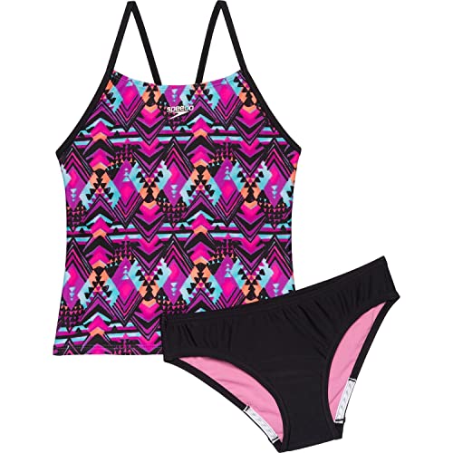 Speedo Girl’s Swimsuit Two Piece Tankini Thin Strap,Fuchsia Pink,12