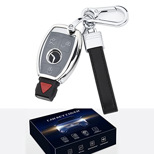 UKTOP for Mercedes Benz Key Fob Cover with Keychain Full Protection Soft TPU Key Fob Case for Mercedes Benz C E S M CLS CLK G Class Smart Key – Sliver