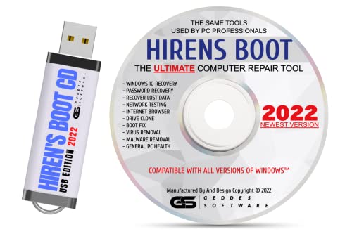 Hiren’s Boot CD USB Set NEW 2022 Edition PE x64 bit Software Repair Tools Suite Hirens Latest Version 16.3 Best PC Computer Repair Recovery Win 11 10, 7, 8, 8.1 and Win XP Includes Both DVD and USB