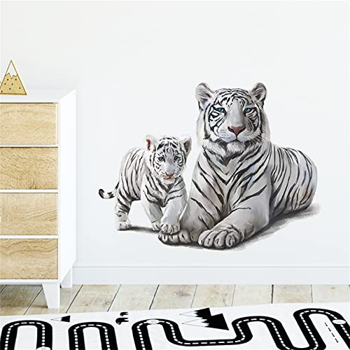 ROFARSO Lifelike Cute Lovely White Tiger Jungle Animal Wall Stickers Removable Wall Decals Peel and Stick Wall Art Decorations Home Decor for Kid Nursery Baby Bedroom Living Room Playing Room