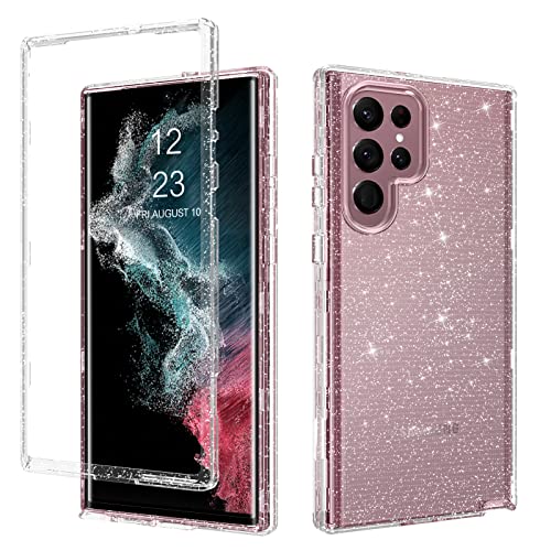 GUAGUA Compatible with Samsung Galaxy S22 Ultra 5G Case Glitter Bling Clear Cover for Girls Women 3-in-1 Hybrid Hard PC Soft TPU Bumper Shockproof Case for Galaxy S22 Ultra 6.8 Inch, Transparent