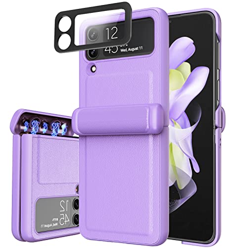 Vihibii for Galaxy Z Flip 3 5G Hinge Protection Case, Flip 3 Phone Case Full-Body Protective with Camera Screen Protector Wireless Charging Compatible Cover Case for Samsung Galaxy Z Flip 3 (Purple)…