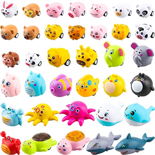 Haconba 36 Pack Animal Pull Back Cars Race Car Toys Powered Pull Back Easter Stuffer Toy Vehicles for Child Birthday Gifts Party Favors