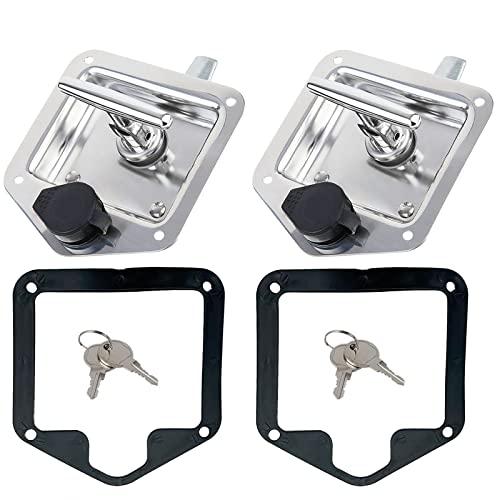 2Pcs Trailer Door Latch Rv Door Tool Box Lock with Gasket T-Handle Latch with Keys 304 Stainless Steel Highly Polished…