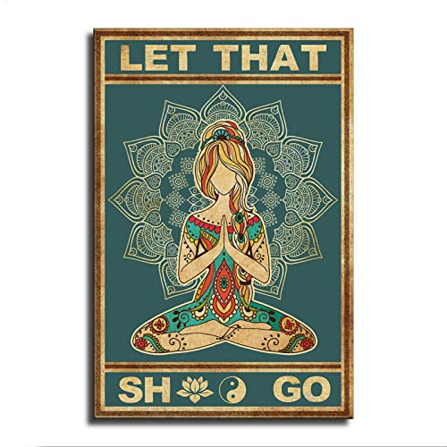 Hippie Yoga Girl Poster – Vintage Home Hippie Room Decor – Let That Go Spiritual Wall Art Zen Meditation Decor Buddha Pictures for Room Bedroom Studio Yoga Lovers Gift (Hippie girl 1,16×24inch-Unframed)