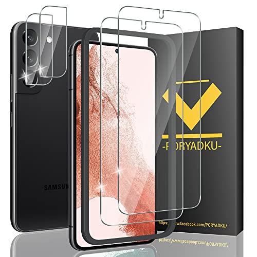 (2+2+1) 2 PCS For Samsung Galaxy S22 Screen Protector Tempered Glass + 2 PCS Camera Lens Protector With Alignment Tool, Fingerprint Compatible, Bubble Free Screen Protector Film for Galaxy S22 5G – 6.1