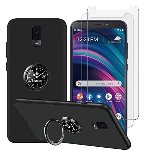 FLYME.US for BLU View 3 Phone Case with Screen Protector Tempered Glass (2 Pack),Flexible Scratch Resistant Non-Slip Shockproof Cover Soft TPU Rubber Slim Case with [Magnetic Car Mount],Black