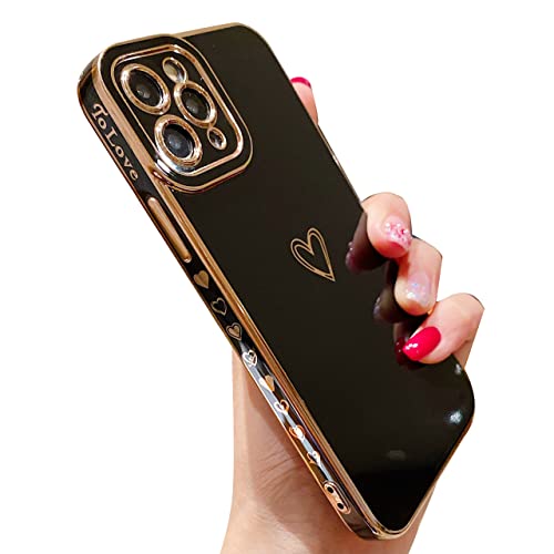 SZXYCZL Compatible with iPhone 11 Pro Case for Women Girl, with Luxury Plating Full Camera Lens Protection,Cute Love Heart Plating Edge Soft TPU Case Cover for iPhone 11 Pro 5.8 Inch (Black)