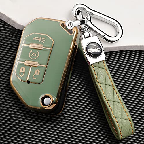 ontto 4-Button TPU Key Fob Case Key Holder with Keychain Compatible with Jeep Wrangler JL Gladiator JT 2018-2021 Green