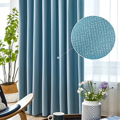Spring Sense Curtains Light Blue Sound Proof for Studio, Room Darkening Wrinkle Free Noise Reducing for Apartment Dormitory, 2 Panels (Aqua, 84 inches Long)