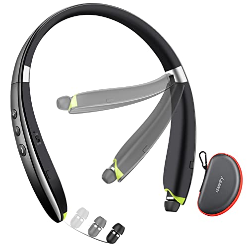 Bluetooth Headset, 2022 Upgraded Neckband Bluetooth Headphones with Retractable Earbuds, Noise Cancelling Stereo Earphones with Mic, Foldable Wireless Headphones for Sports Office with Carry Case