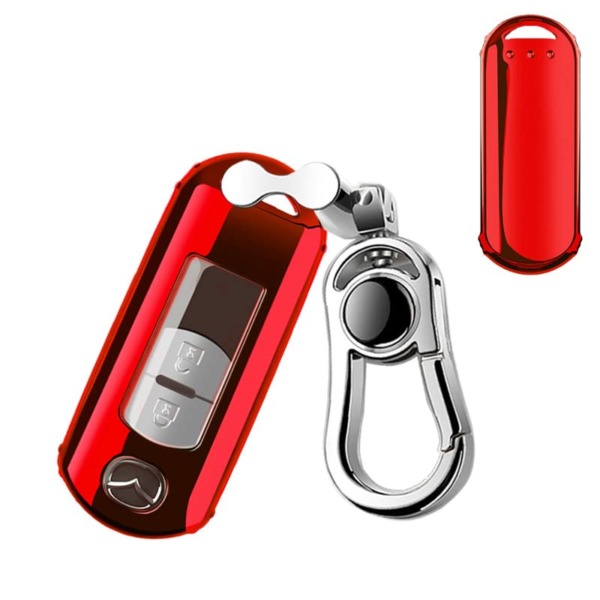 K LAKEY Mazda Key Fob Cover,Compatible with Mazda 2/3/4 Bottons Remote Key 2 3 5 6 8 CX3 CX5 CX7 CX9 MX5 Key Fob,Smart Car Key Soft TPU Case Shell Protector Key Fob with Alloy Keychain Red