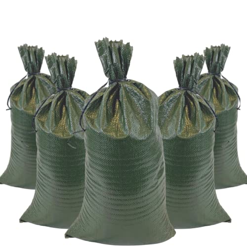 DURASACK Heavy Duty Sand Bags with Tie Strings Empty Woven Polypropylene Sand-Bags with 1600 Hours of UV Protection, 14×26 inches, Green, Pack of 50