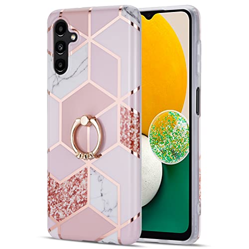 MANLENO for Samsung Galaxy A13 5G Case with Ring Kickstand Glitter Marble Design Slim Protective Phone Case Soft TPU Rubber Silicone Cover Bumper for Samsung Galaxy A13 5G (Rose Gold)