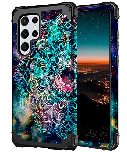 Hocase for Galaxy S22 Ultra Case, Shockproof Heavy Duty Hard Plastic+Soft Silicone Rubber Bumper Hybrid Dual-Layer Protective Case for Samsung Galaxy S22 Ultra 5G (6.8″) 2022 – Mandala in Galaxy