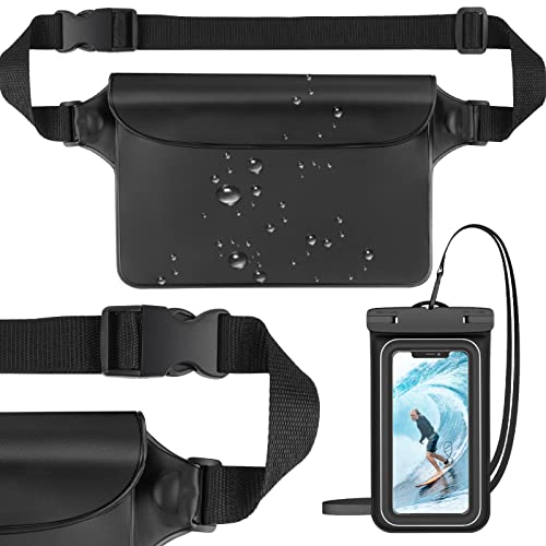 VEGO [2 Pack] Waterproof Pouch with Adjustable Waist Strap, Universal Floating Waterproof Phone Pouch for iPhone 13 12 11 Pro XR Xs 8 7 Galaxy S22 S21 S10 Note 10 up to 7″ – Black+Black