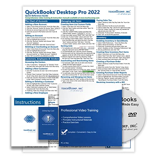 TEACHUCOMP DELUXE Video Training Tutorial Course for QuickBooks Desktop Pro 2022- Video Lessons, PDF Instruction Manual, Quick Reference Guide, Testing, Certificate of Completion