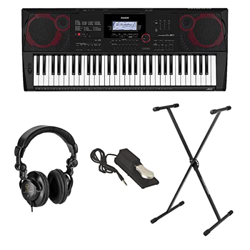Casio CT-X3000 61-Key Piano Style Standard Portable Keyboard, 12W Amplifier Bundle with Stand, Studio Monitor Headphones, Sustain Pedal