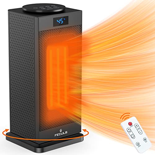 Ceramic Space Tower Heater – 1500W Electric Portable Heater with Thermostat, Fast Quiet Heating Features Built-in 12H Timer, Oscillating Heater with Remote for Office Bedroom Desk and Indoor Use