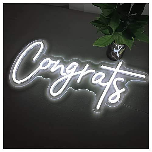 BMEA Congrats Grad Neon Light for Graduation Party Decor, Art Wall Background Decor for Home, Bar, College, Hotel, LED Neon Sign Dimmer for Wedding, Birthday, Party, Graduation Gifts, White, 50X23CM