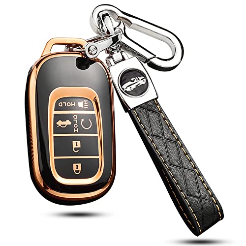 ontto Keyless Entry Key Fob Cover with Keychain TPU Key Protector Fit for Honda Civic Accord 2022,5-Button Black