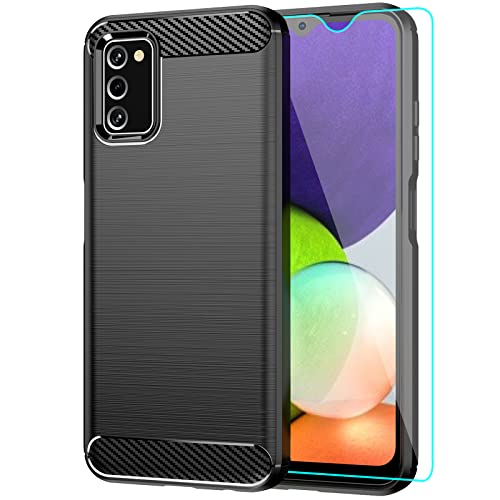 Galaxy A03S Case,Samsung Galaxy A03S Case with HD Screen Protector, Yuanming Shock-Absorption Flexible TPU Bumper Cove Soft Rubber Protective Case for Samsung Galaxy A03S (Black Brushed TPU)