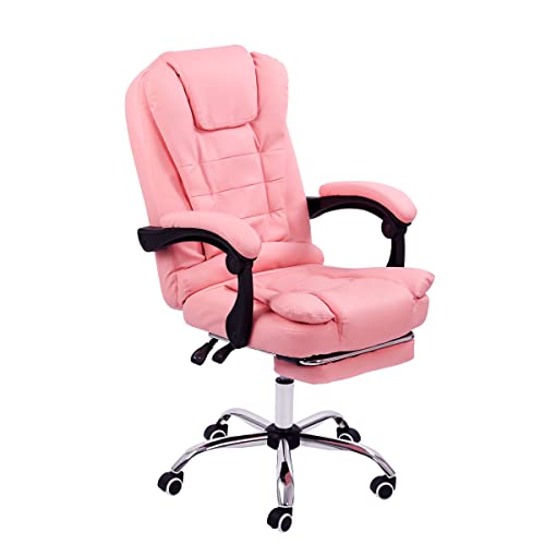 Pink Gaming Chair, Cute Computer Office Chair with footrest Ergonomic Gaming Chair Pink Kawaii Adjustable Swivel Racing Executive Massage Chair with High Backrest Lumbar Support Retractable Footrest