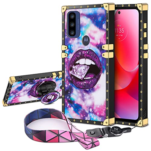 JAKPDE for Moto G Pure 2021 Case with Kickstand Cute Cover for Girls Women TPU Luxury Case with Strap Shockproof Protective Heavy Duty Case for Motorola G Pure 2021/ Moto G Power 2022 Purple