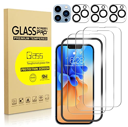 NatuBeau 3 Pack Screen Protector for iPhone 13 Pro Max 6.7″ with 3 Pack Camera Lens Protector, HD Clear Tempered Glass iPhone 13 Pro Max Screen Protector, 9H Hardness, Scratch Resistant, Easy Install, Bubble Free, Case Friendly