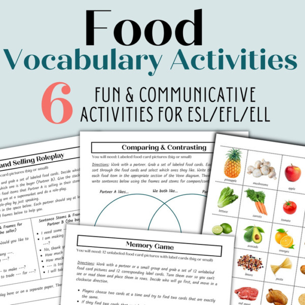 Food Vocabulary Flashcards and Activities for ESL Beginners