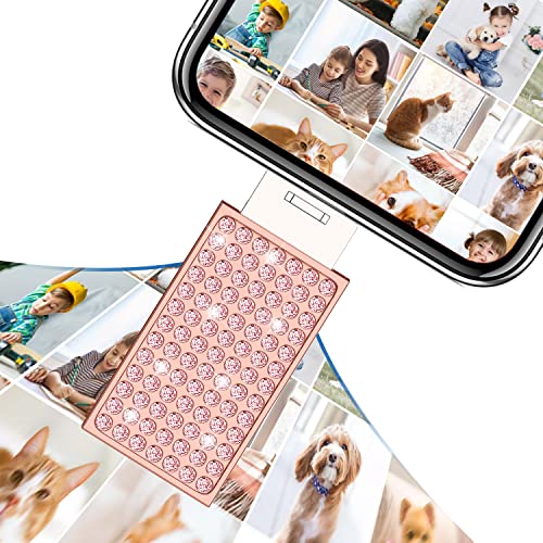 4 in 1 Photo Stick, 128GB USB Flash Drive for Phone, USB 3.0 Memory Stick, Thumb Drive External Phone Photo Storage for Smartphone Android Mac PC Smartphone Type C (128GB, Pink+White)