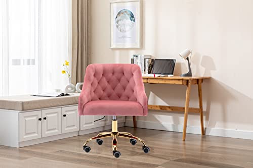 hegmentine Modern Home Office Chair Desk Chair Task with Wheels Swivel Vanity Chair Makeup Chair Height Adjustable Chairs Velvet Living Room, Bedroom(Peach Pink) | The Storepaperoomates Retail Market - Fast Affordable Shopping