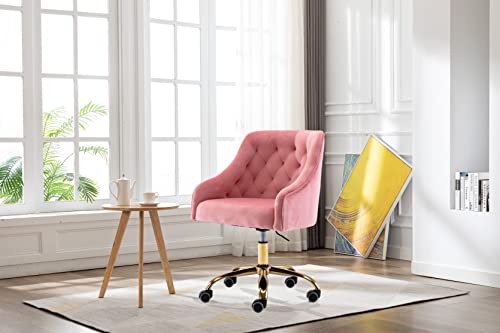 hegmentine Modern Home Office Chair Desk Chair Task with Wheels Swivel Vanity Chair Makeup Chair Height Adjustable Chairs Velvet Living Room, Bedroom(Peach Pink) | The Storepaperoomates Retail Market - Fast Affordable Shopping