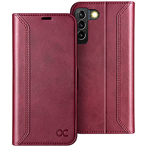 OCASE Retro Series Compatible with Galaxy S22 5G Wallet Case [Card Slots][RFID Blocking][TPU Inner Shell ][Kickstand] PU Leather Flip Folio Phone Cover 6.1 Inch (2022) -Retro Burgundy