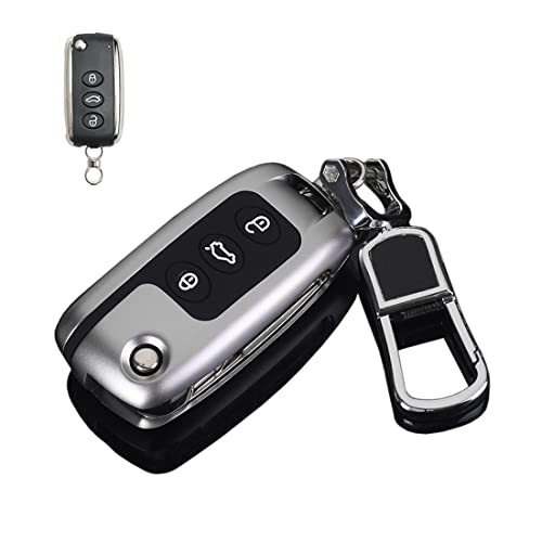 JanneChou Premium Aluminum Alloy Car Key Fob Case Cover Shell Fit for Bentley Continental GT GTC Mulsanne With Metal Keychain Gray