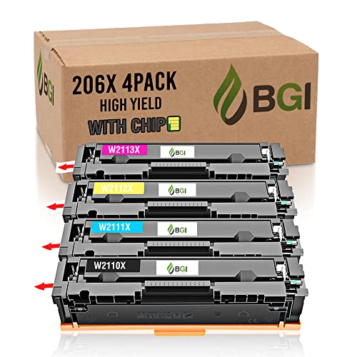 BGI Remanufactured Toner for HP 206X W2110X (Includes Reused OEM Chip) Color Pro MFP M283 M283fdw M283cdw M255 M255dw M282nw M282 | W2110X W2111X W2112X W2113X | BCMY 4-Pack| High Yield | Made in USA