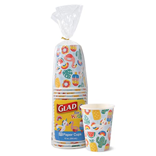 Glad for Kids Pool Party Paper Cups | Pool Party Kids Drinking Cups 12 Ounces | Pool Party Paper Cups for Everyday Use | 12 oz Soak Proof Paper Cups 20 Ct