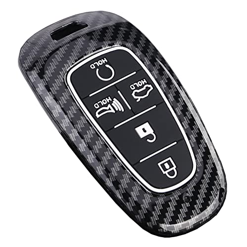 Key Fob Cover Case Fit for 2020 Hyundai Sonata 5 Buttons Keyless Entry Remote Case Holder ABS Carbon Fiber Pattern (Black)