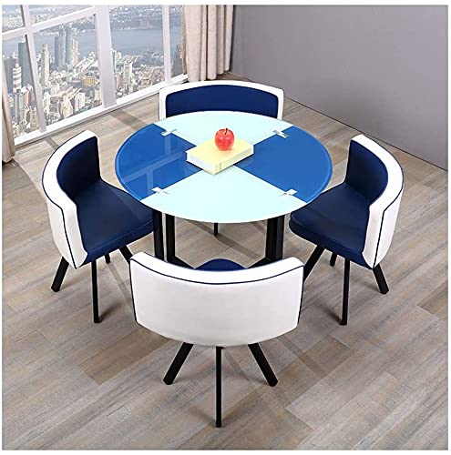 Office Meeting Tables Dining Table Set Home Dining Room Furniture Set 1 Table 4 Chairs Kitchen Bar Balcony Bedroom Library Billiard Hall Office (Color : Blue, Size : Round)
