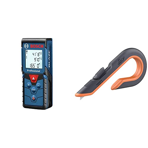 Bosch Blaze Pro GLM165-40 165ft Laser Distance Measure with Color Backlit Display & Slice 10400 Box Cutter, 3 Position Manual Button with Ceramic Blade