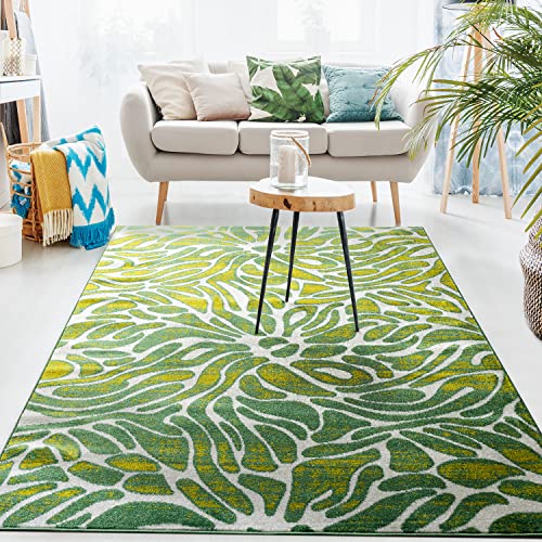 Antep Rugs Floral 5×7 Abstract Indoor Area Rug Siesta (Green White, 5’3″ x 7′)