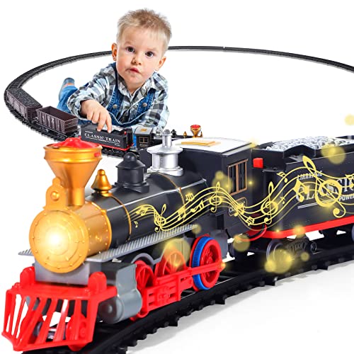 Train Set Battery Operated Electric Train Toy with Lights and Sounds Locomotive Engine Train Tracks Train for Around Christmas Tree Classic Train Toy Set for Aged Over 3
