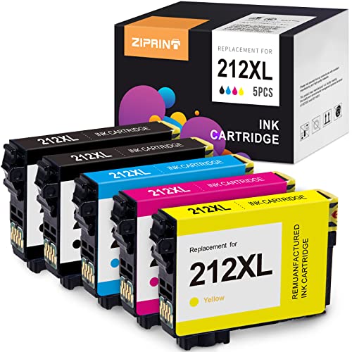 ZIPRINT Remanufactured Ink Cartridge Replacement for Epson 212XL 212 XL for XP-4100 XP-4105 WF-2850 WF-2830 Printer (2 Black, 1 Cyan, 1 Magenta, 1 Yellow, 5 Pack)