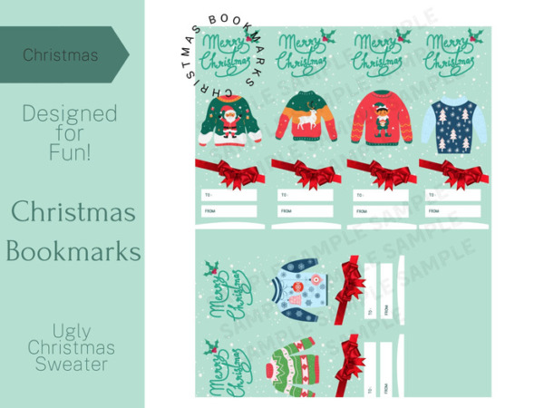Ugly Christmas Sweater Bookmarks for Holidays Season Gift Tags