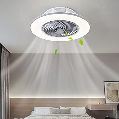 Yariersmile Ceiling Fan with Light Remote Control Bladeless Ceiling Fan with Light 3 Color, 3 Speed, 22 inches Enclosed Low Profile Ceiling Fan Flush Mount GY